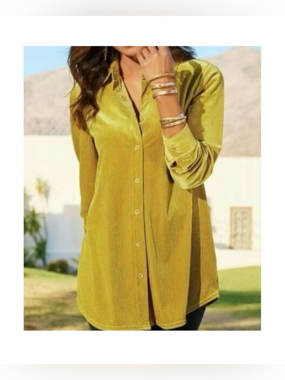 Soft Surrounding Women’s Amber Mustard Yellow Ribbed Velvet Blouse XL
